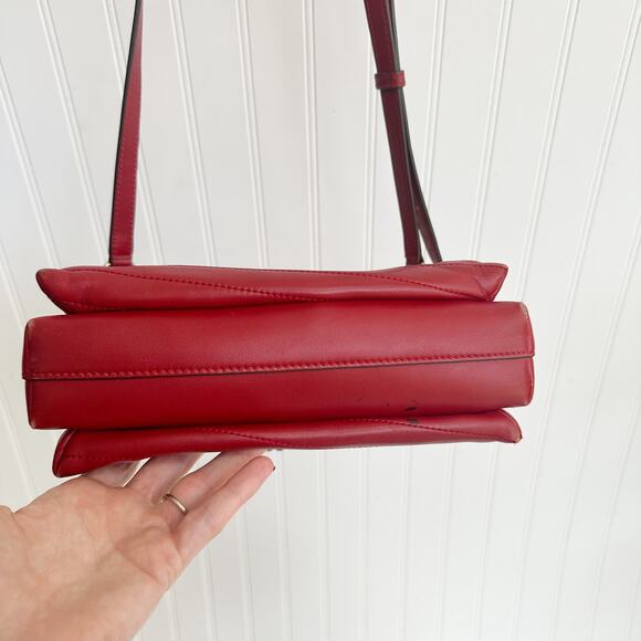 Tory Burch Kira Chevron Top Handle Satchel Apple Red Leather Convertible Bag - Picture 11 of 11